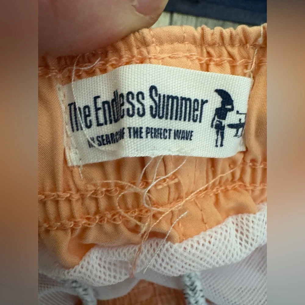Endless Summer Kids Long-Sleeve Navy Rashguard Top with Peach Swim Shorts Set